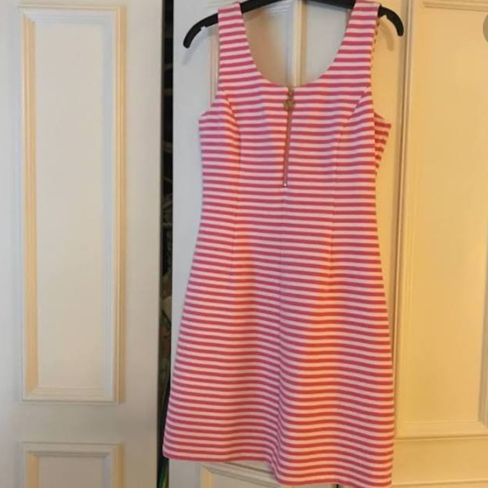 Lilly Pulitzer, pink and white stripped dress.